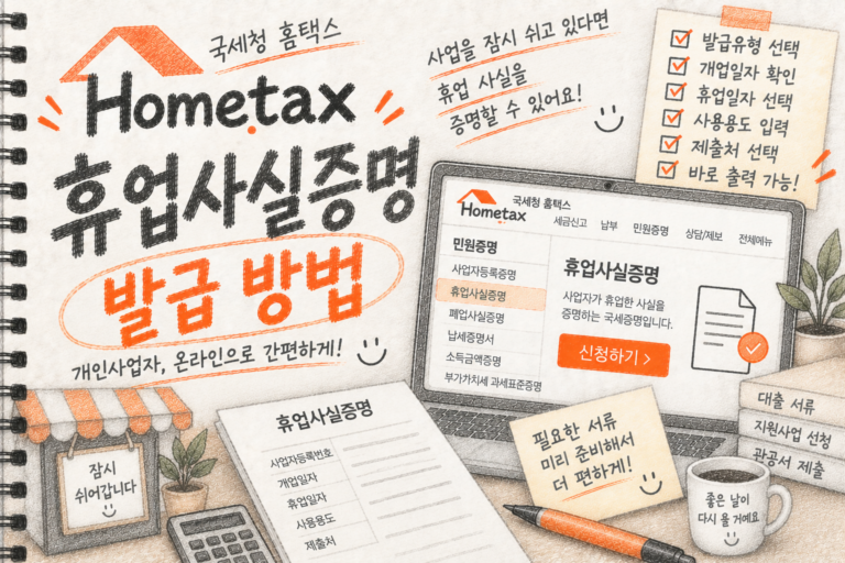 홈택스 휴업사실증명 발급 안내